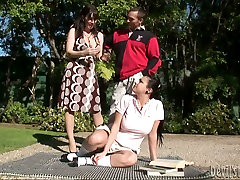 Zealous and appetizing brunettes don’t hesitate to suck a dick outdoors