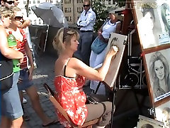 Wandering in the city center bitchie blondie tries to find someone for a fuck