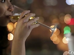 Romantic man rake barkan Pierce eats juicy kitty of his slim brunette GF on the first date