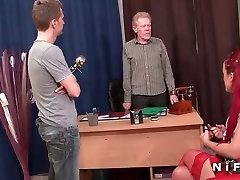 Amateur redhead student sodomized at school in 3way