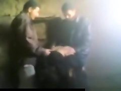 2 guys cock riding black dick a female friend in some dump