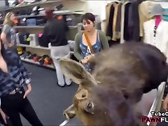 Lesbian couple 3some sex with pawn man to earn money