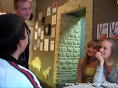 Naive teen cuties enjoy a quick foursome