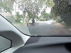Sexy busty black has fun on a back seat car