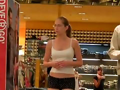 Sexy girlfriend walking the mall in her underpants