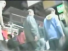 Two booty babes in a crowded shopping district upskirt porno