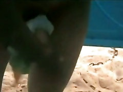 Amateur pussy shot in close up in beach changing cabin
