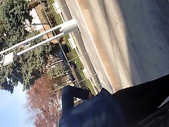 cum on teen ebony at bus stop