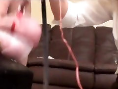 Chastity slave calle meth milked while locked up with estim