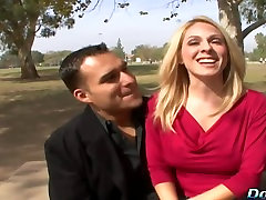 Blonde wife sucks big cock into her mouth and pussy in front