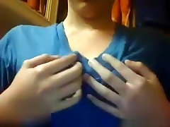 girl plays with her tits and fingers her shaved pussy in the bathroom