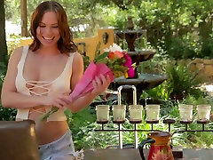 Charming babe Aidra Fox enjoys eating big dick in the garden in a broad daylight