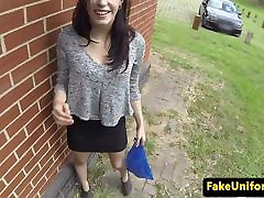 Outdoor assfucked babe takes officer cock ATM