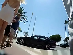 Sexy blonde bare ass upskirted