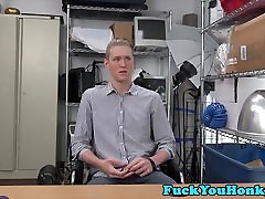 Straight blonde guy rides black cock for job Straight blonde guy rides black cock for job