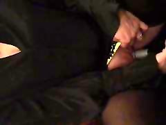 Katie plays with pussy in a wine bar