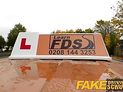 Fake Driving School Black haired Euro babe with Glasses