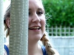 Ordinary blond head with pigtails sucks dudes cock before being nailed