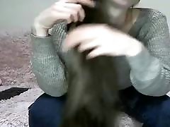 Sexy young real redhead labia orgasm Hairplay, Brushing, Striptease, Long Hair