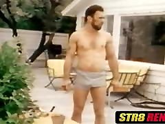 Retro worker jerks off solo after work and jacuzzi time