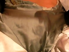 Stroking & shooting in silk slip