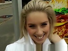 Extreme wife swallowing cum outdoors with cute blonde
