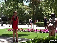 Ebony slave fucked and pissed in public