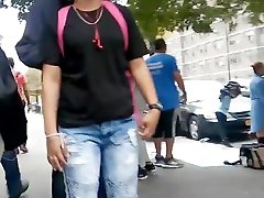 Nice Latina Teen getting time tube walking in Creme Jeans