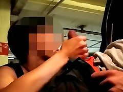 Horny teen sucks and fucks her friend in a public parking garage