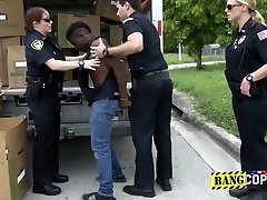 Milf cops make burglar stuff their mouth and coochies