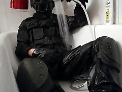 shower in swat tactical gear