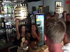 Bartending twins fuck the crowd