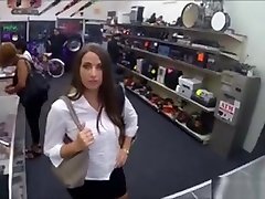 Brunette Pawns cutting clothes with scissors Horn N Sucks Dick