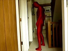 Red lycra asain kik morphsuit