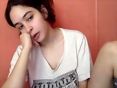 19 year old busty webcam girl with innocent face touches her big natural ti