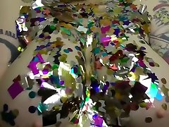 Chubby Girl Rubs Down in Oil & Confetti