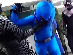female fighter get defeated and beaten the shit out of her pants
