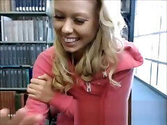 Hot fingering pussy in library