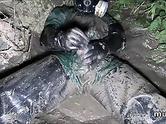 muddy wanking in muddy gear