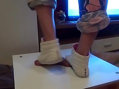 Girl in sneakers trample on cock and balls. Ends luna barisal and cumshot