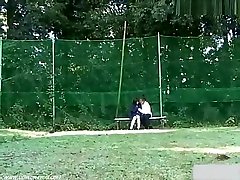 brother triks sister cums inside sex at the bench