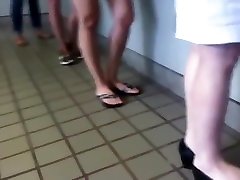 Candid Mature fondle cutie Legs Shoeplay Dipping in Line or Queue