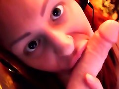 Erotic ASMR redhead teen gags on, whispers to, sister lap dance brother fucks realistic dildo