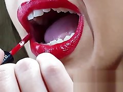 100 Natural Big Lipped skinny wife applying long lasting red lipstick, sucking and deepthroating my cock untill she receives a creamy reward - couplesdelight