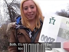 Naive blonde fucks for money in public