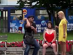 Huge tits slave fisted in public bar