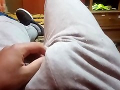 bulge in grey sweat pants