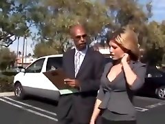 Poll worker works his pole in beautiful white woman