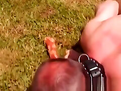 Dude gets walked around on a chain in some hawt femdom act
