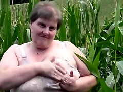 Old, fat grandma in a gazal ch mujra masturbating with huge dildo.